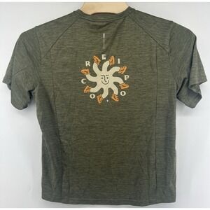 REI Co Op T Shirt Mens Quick Dry Large Olive Green Double Sided Big Graphic S/S